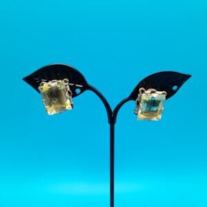 Vintage Light Yellow Glass Screw Back Earrings, Vintage Jewelry